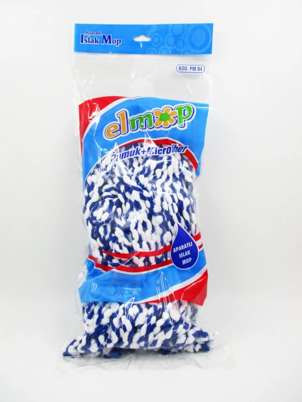 Elmop PM04 Yedek Takozlu Vidalı Mop Paspas Püskül Ucu - Pamuklu Mikrofiber İpli Mop Yedeği Başlığı