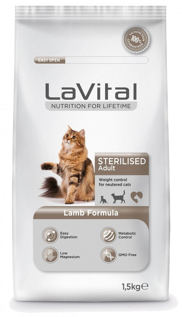 LaVital Kuzu Etli Kısırlaştırılmış Yetişkin Kedi Maması 1,5 Kg