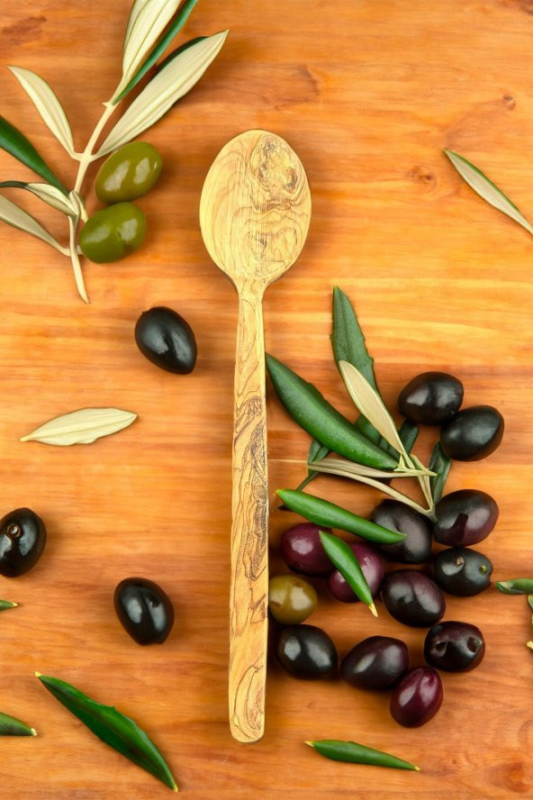 Zeytin Ağacı Kaşık 22 Cm | El Yapımı Ahşap Kaşık Doğal Ağaç