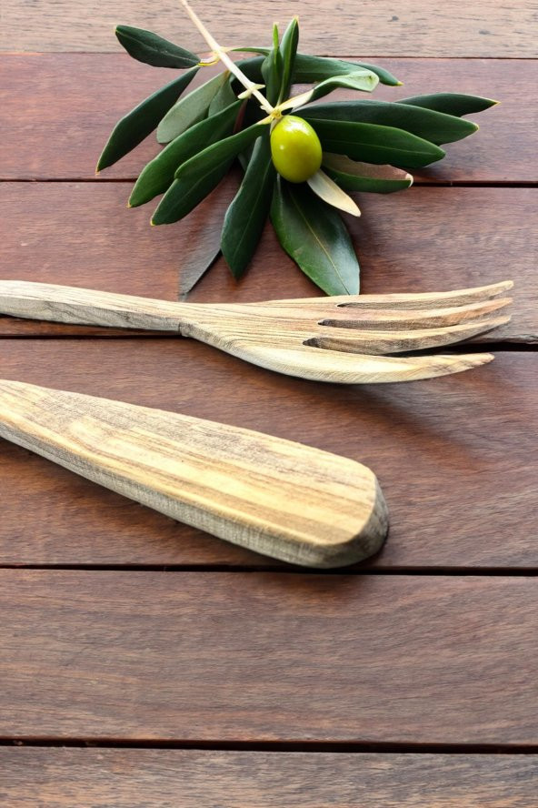 Zeytin Ağacı Çatal Seti | 2li El Yapımı Ahşap Salata Çatalı - 3
