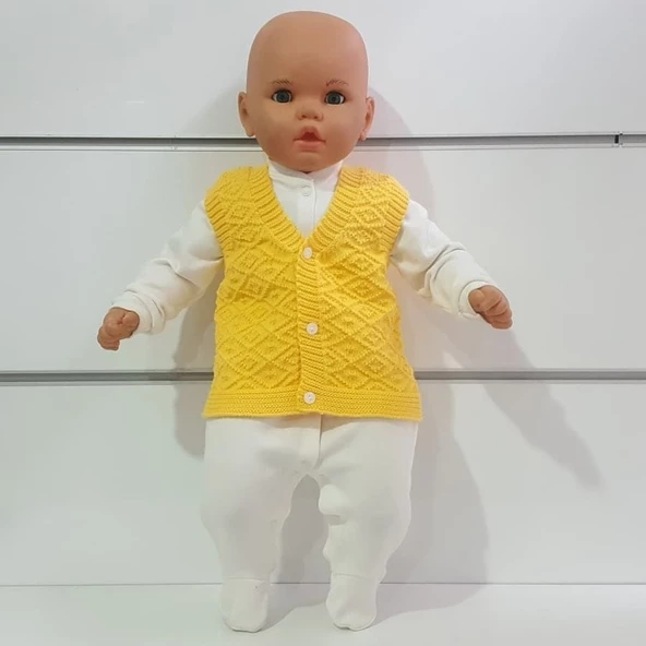 Triko Sarı Bebek Yelek - 4