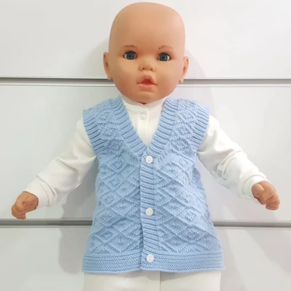 Triko Mavi Erkek Bebek Yelek - 2