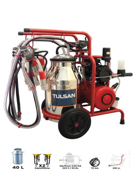 Tulsan Çift Sağım Krom Güğüm Kuru Klasik Tip Süt Sağım Makinesi