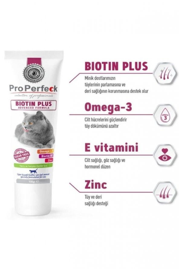 Biotin Plus Paste Kediler Için Tüy Sağlığı Tüy Dökümü Engeleyici Vitamin 100 gr Properfeck