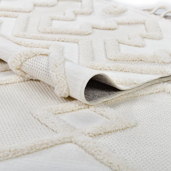 Madu İskandinav Tarz Saçaklı Krem Dokuma Salon ve Oturma Odası Halısı 1184_RO_66 - 4