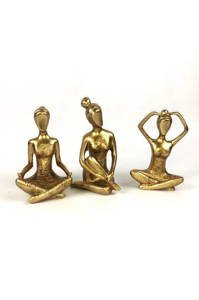 Gold Renk Yogacı Kız 3lü Biblo - 2