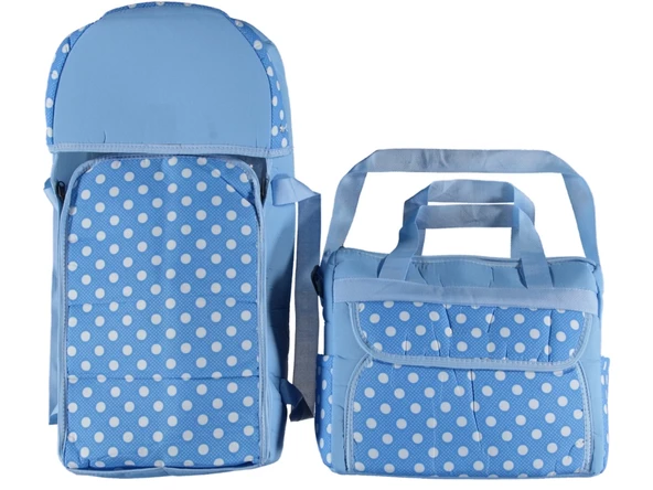 ŞMTSTYLE Puantiyeli Bebek Taşıma Seti. Portbebe ve Bakım Çantası - 3