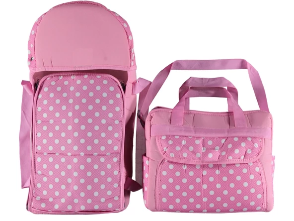 ŞMTSTYLE Puantiyeli Bebek Taşıma Seti. Portbebe ve Bakım Çantası - 4