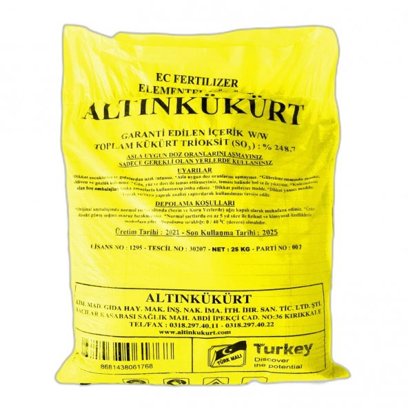 Elementel Toz Kükürt (25 KG) Altın Kükürt