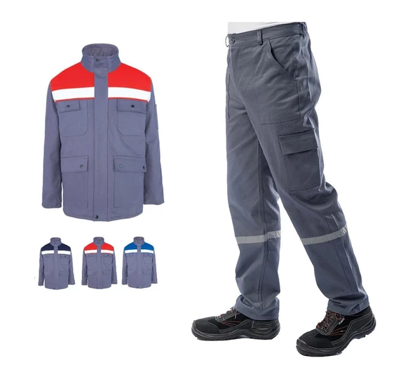 Kışlık İş Takımı Çok Cepli Reflektörlü Mont 4111 ve 7/7 İş Pantolonu 2958 Gri Renk Yüzde Yüz Pamuk - 2