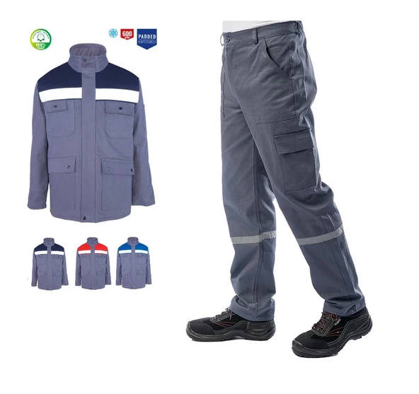 Kışlık İş Takımı Çok Cepli Reflektörlü Mont 4111 ve 7/7 İş Pantolonu 2958 Gri Renk Yüzde Yüz Pamuk - 3
