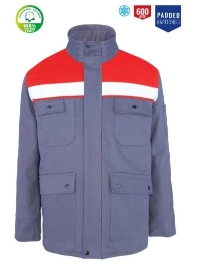 Kışlık İş Takımı Çok Cepli Reflektörlü Mont 4111 ve 7/7 İş Pantolonu 2958 Gri Renk Yüzde Yüz Pamuk - 6