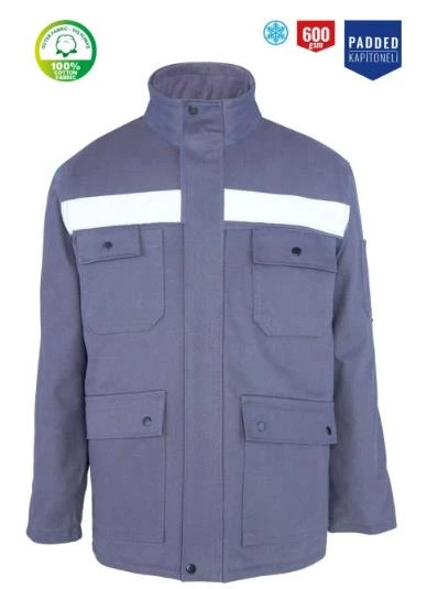 Kışlık İş Takımı Çok Cepli Reflektörlü Mont 4111 ve 7/7 İş Pantolonu 2958 Gri Renk Yüzde Yüz Pamuk - 5
