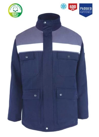 Kışlık İş Takımı Çok Cepli Reflektörlü Mont 4111 ve 7/7 İş Pantolonu 2958 Lacivert Renk Yüzde Yüz Pamuk - 5