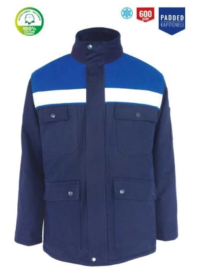 Kışlık İş Takımı Çok Cepli Reflektörlü Mont 4111 ve 7/7 İş Pantolonu 2958 Lacivert Renk Yüzde Yüz Pamuk - 7