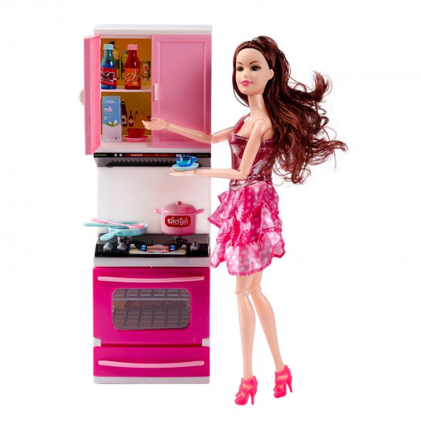 My Lıttle Chefs 3lü Eklemli Et Bebek Ve Mutfak Seti Pembe - 3