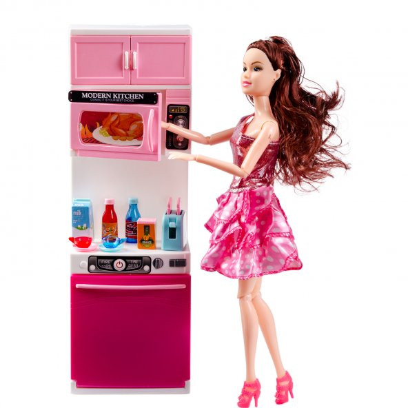 My Lıttle Chefs 3lü Eklemli Et Bebek Ve Mutfak Seti Pembe - 4