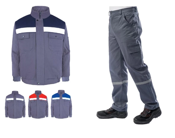 Kışlık İş Takımı Çok Cepli İç Yapısı Polarlı Reflektörlü İş Montu ve 7/7 İş Pantolonu  Gri Renk Yüzde Yüz Pamuk 3117-2958 - 3
