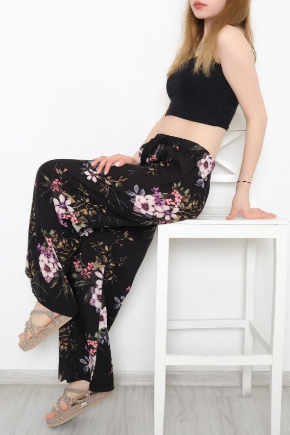 Desenli Bol Pantolon Çiçeklisiyah - 10552.1095. - 9