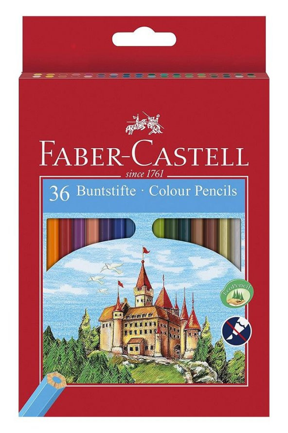 36 lı Kuru Boya Kalemi Karton Kutu 1 Paket 36 Renk Faber Kuruboya Tam Boy Renkli Kalem