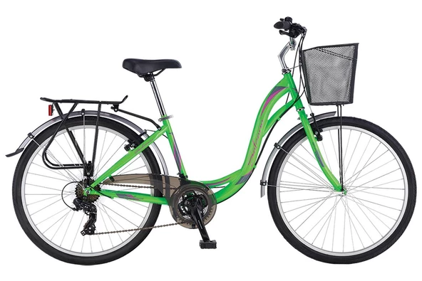 Salcano Bodrum Unısex 26"Jant 16 Cm Kadro 21 Vites Sepetli Şehir Bisikleti Yeşil Beyaz Gri ürün görseli 1