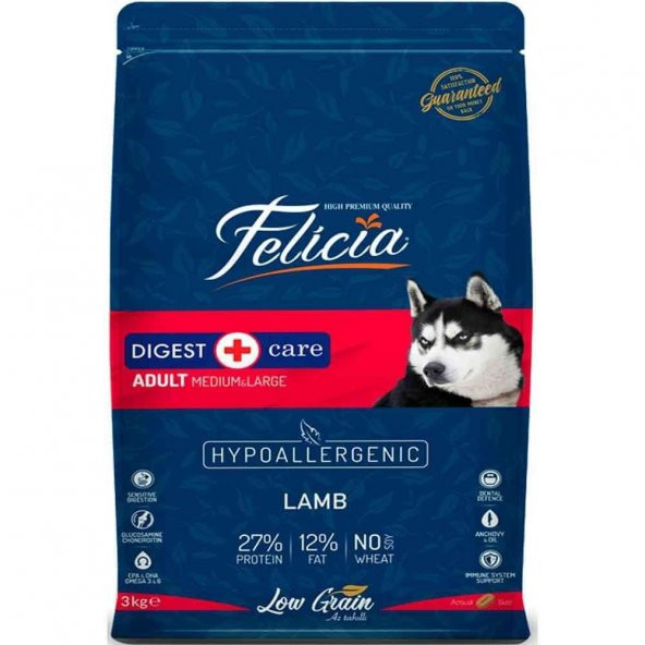 Felicia HypoAllergenic Kuzu Etli Yetişkin Köpek Maması Az Tahıllı 3 Kg