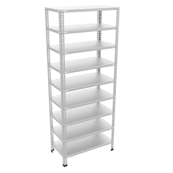 9 Katlı Galvaniz Çelik Raf - Depo, Arşiv, Kiler, Dosya, Market Rafı, Civatalı Raf Sistemi  31x75 cm 100 cm 1.00 mm