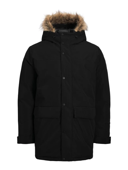 JACK JONES Erkek Kapüşonlu Uzun Mont Siyah Parka 12236096