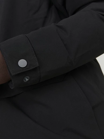 JACK JONES Erkek Kapüşonlu Uzun Mont Siyah Parka 12236096 - 4