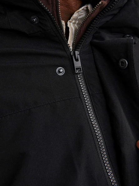 JACK JONES Erkek Kapüşonlu Uzun Mont Siyah Parka 12236096 - 5
