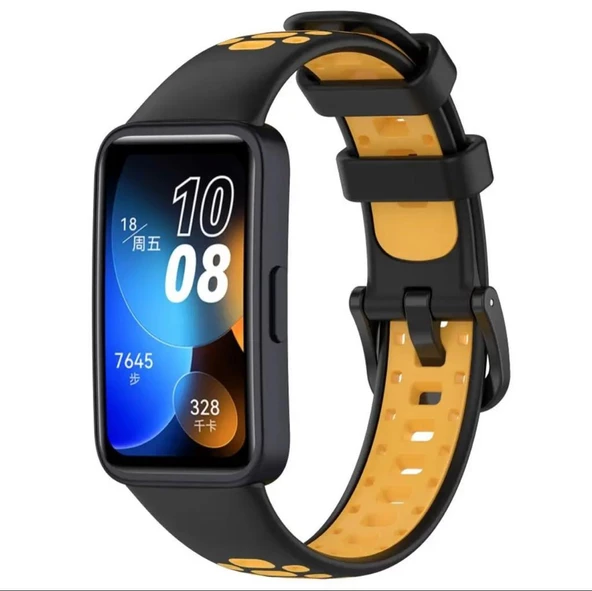 Huawei Band 8 Kordon Delikli Çift Renk Silikon Kayış - 12