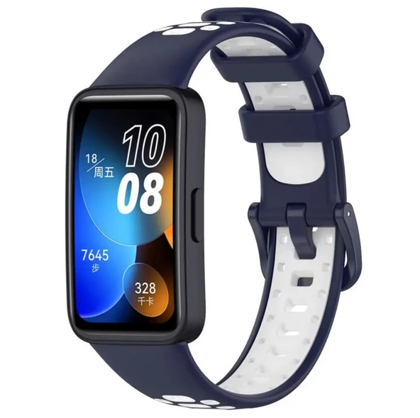 Huawei Band 8 Kordon Delikli Çift Renk Silikon Kayış - 7