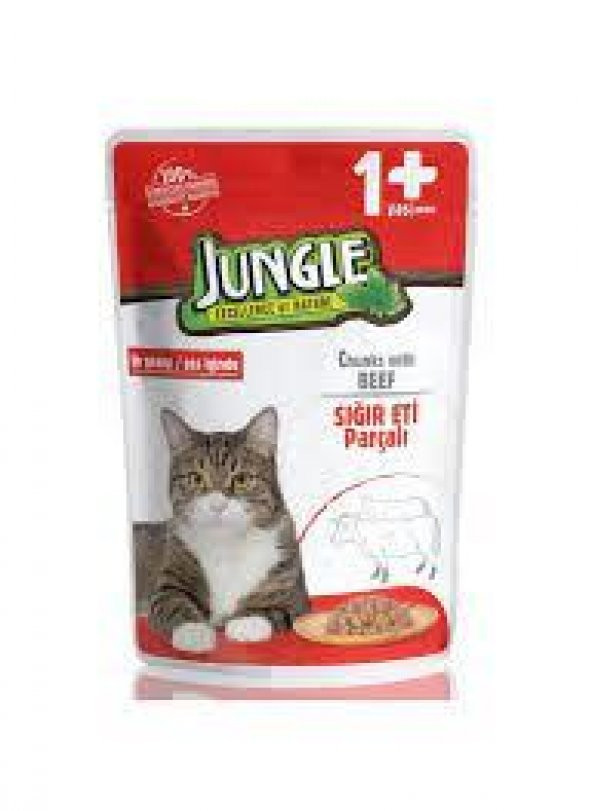 Jungle Pouch Sığır Eti Parçalı Soslu Yetişkin Kedi Konservesi 100gr