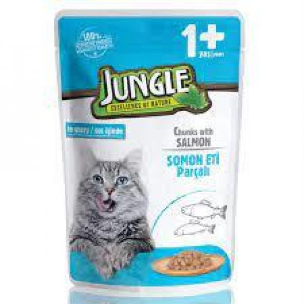 Jungle Pouch Somon Parçalı Yetişkin Kedi Konservesi 100gr