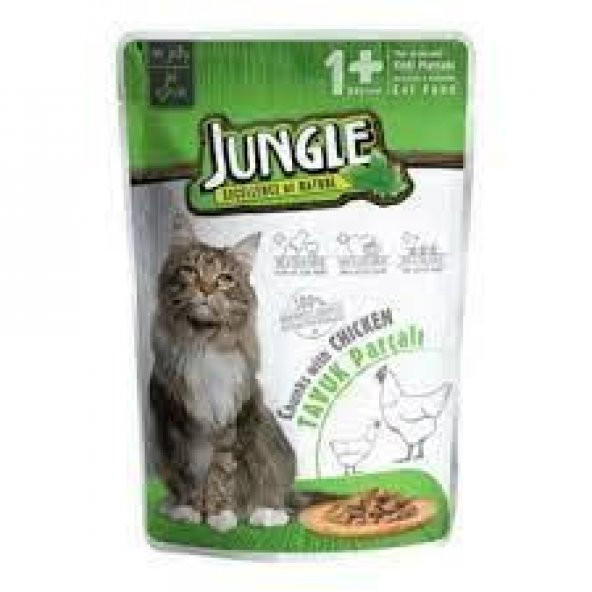 Jungle Pouch Tavuk Eti Parçalı Soslu Yetişkin Kedi Konservesi 100gr