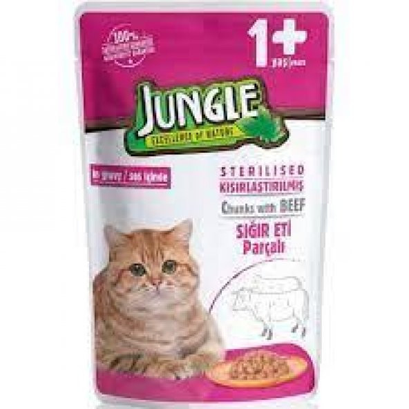 Jungle Pouch Sığır Eti Parçalı Kısırlaştırılmış Kedi Konservesi 100gr