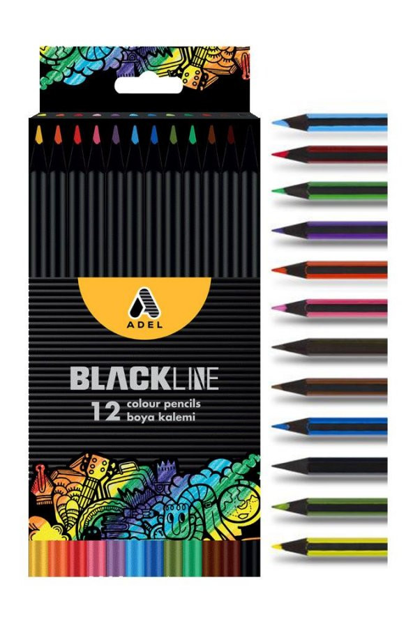 Blackline 12 li Kuru Boya Kalemi Karton Kutu 1 Paket 12 Renk Kuruboya Tam Boy Renkli Kalem ürün görseli