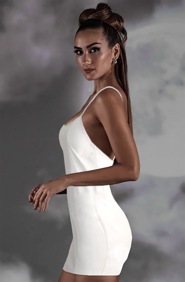 Ergü Ekru İnce Askılı Sırt Dekolteli Deri Kadın Elbise Ergü1520-1 - Resim 6