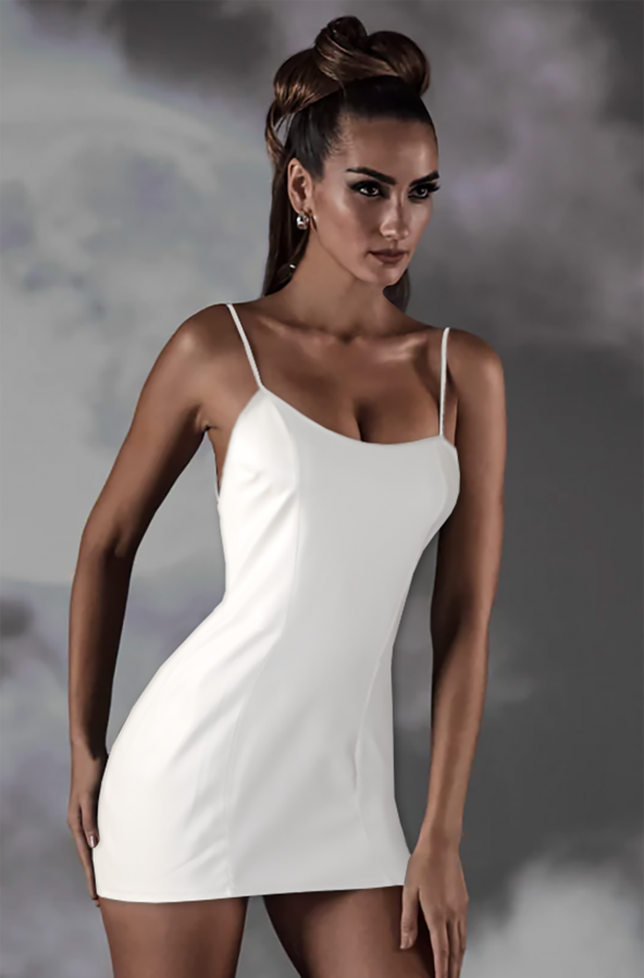 Ergü Ekru İnce Askılı Sırt Dekolteli Deri Kadın Elbise Ergü1520-1 - Resim 4