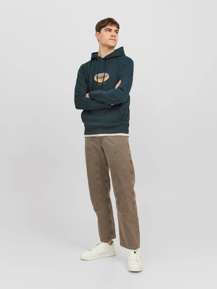 JACK JONES Kapüşonlu Yazı Baskılı Erkek Sweatshirt 12242197 - Resim 3