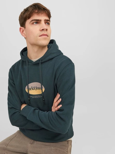 JACK JONES Kapüşonlu Yazı Baskılı Erkek Sweatshirt 12242197 - Resim 6
