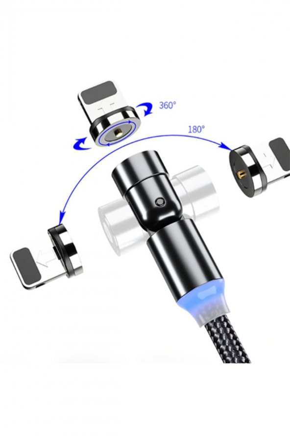 Zhltools 540 Dönebilen Mıknatıslı Usb Şarj Kablosu 3 Başlık iphone+type-c+micro 1 Metre Kırmızı - 3