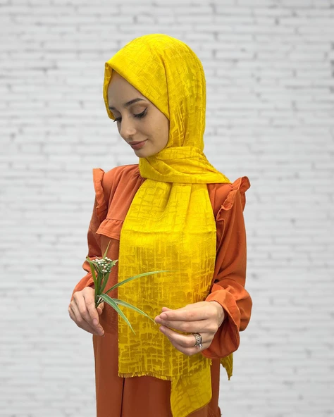 Cosie İthal  Desenli Yakma Şal 00829  SARI - 1