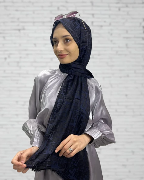Cosie İthal  Desenli Yakma Şal 00829  LACİVERT ürün görseli