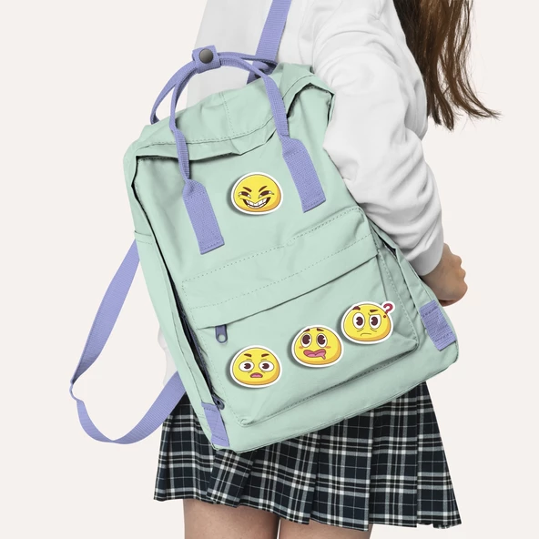 4 Adet Emoji Ahşap Mini Rozet