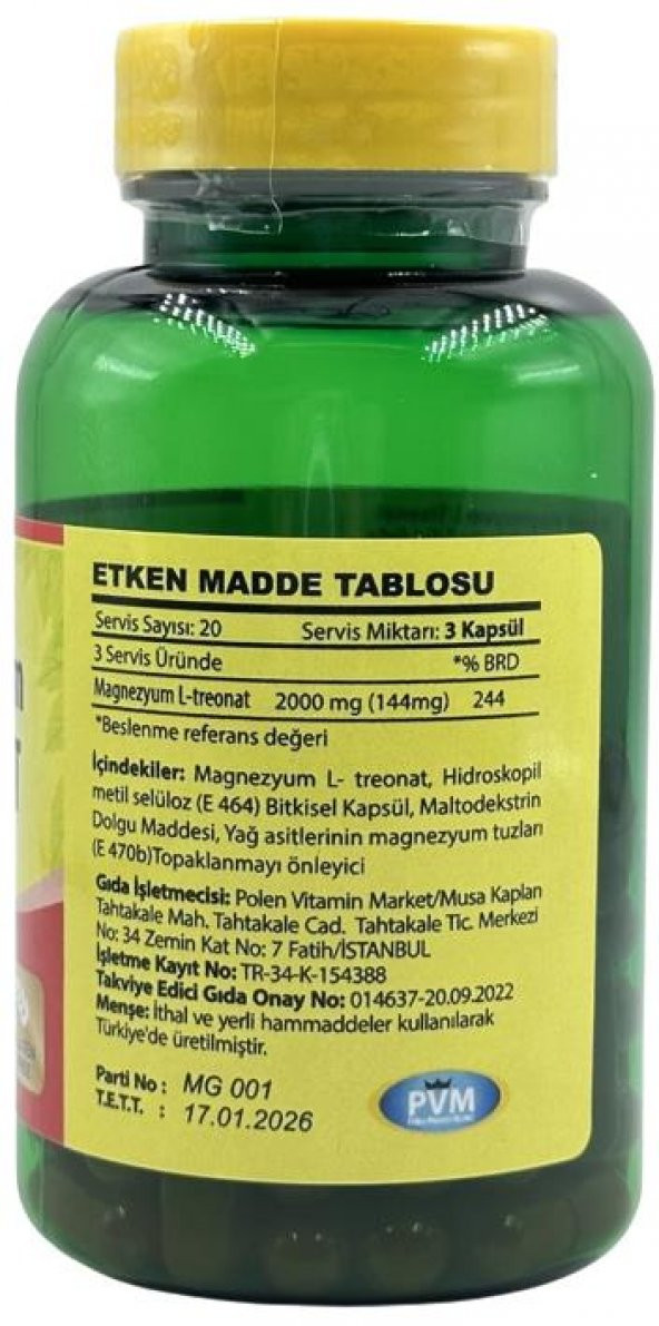 Vitapol Magnezyum L-Treonat 2000 Mg 100 Vegan Kapsül Magnesium L-Treonate - 2