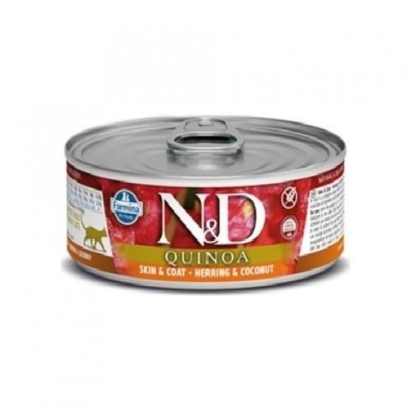 N&D Quinoa Skin&coat Ringa Balığı Hindistan Cevizi Kedi Konservesi 80 gr