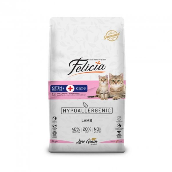 Felicia Az Tahıllı 12 Kg Anne Ve Yavru Kuzu Etli HypoAllergenic Kedi Maması