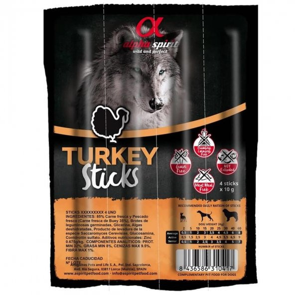 Alpha Spirit Hindili Sticks Köpek Ödülü 4x10 Gr