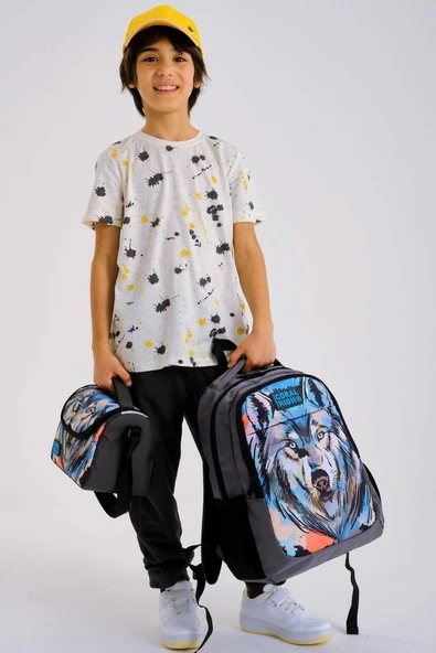 Coral High Kids Gri Siyah Kurt Desenli 3'lü Okul Çanta Seti - Erkek Çocuk - 2